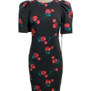 Calvin Klein Exquisite BLACK MULTI floral Embroidered Puff sleeves